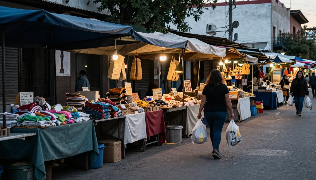 Puesto de feria con intercambio de billetes