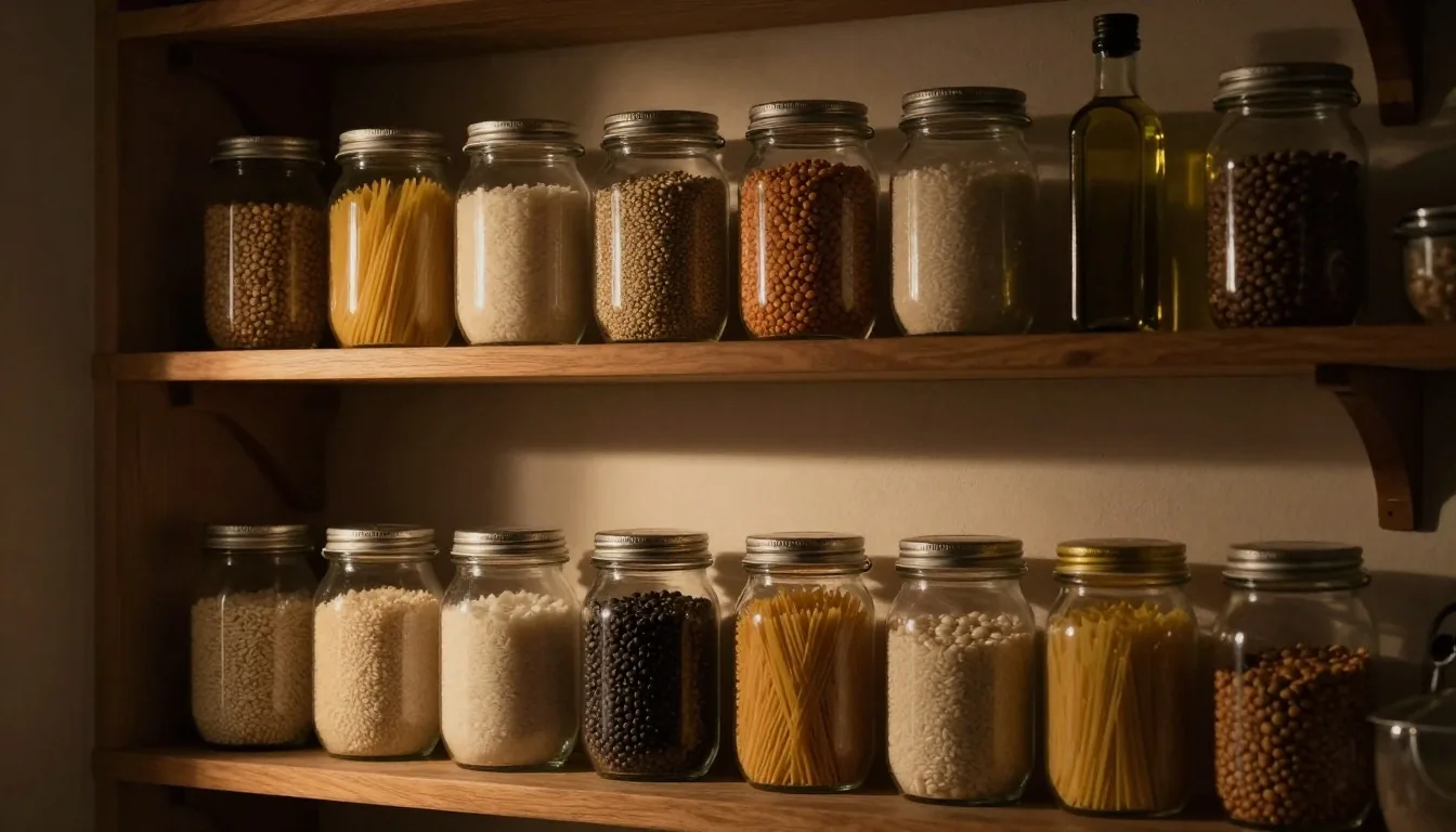 Alacena ordenada de cocina argentina de noche
